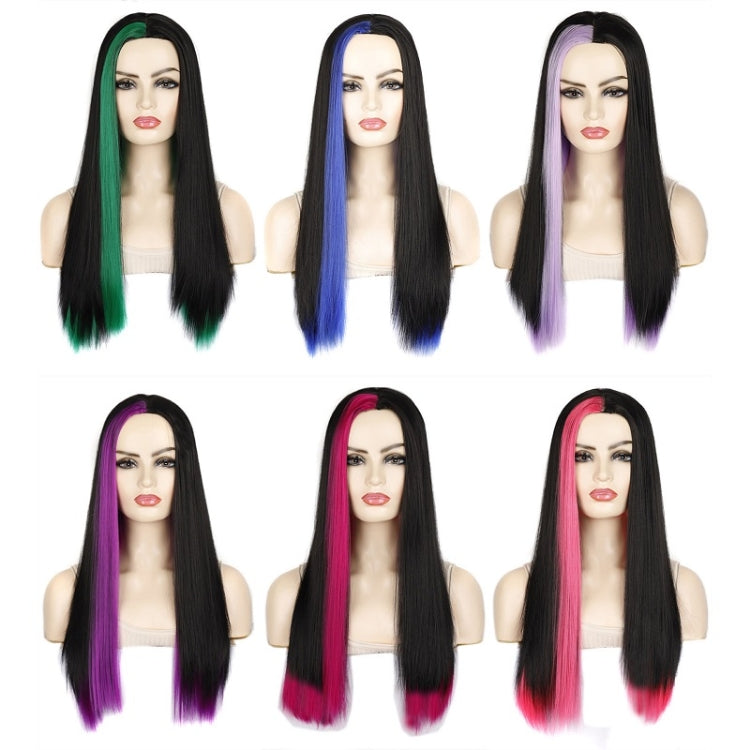 Fashion Medium Haircut Side Bangs Highlight Color Long Straight Wig(Black Light Purple) - free shipping - PMC TechLife - Order now!