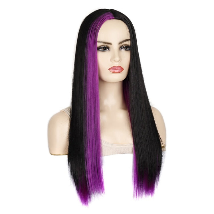 Fashion Medium Haircut Side Bangs Highlight Color Long Straight Wig(Black Light Purple) - free shipping - PMC TechLife - Order now!