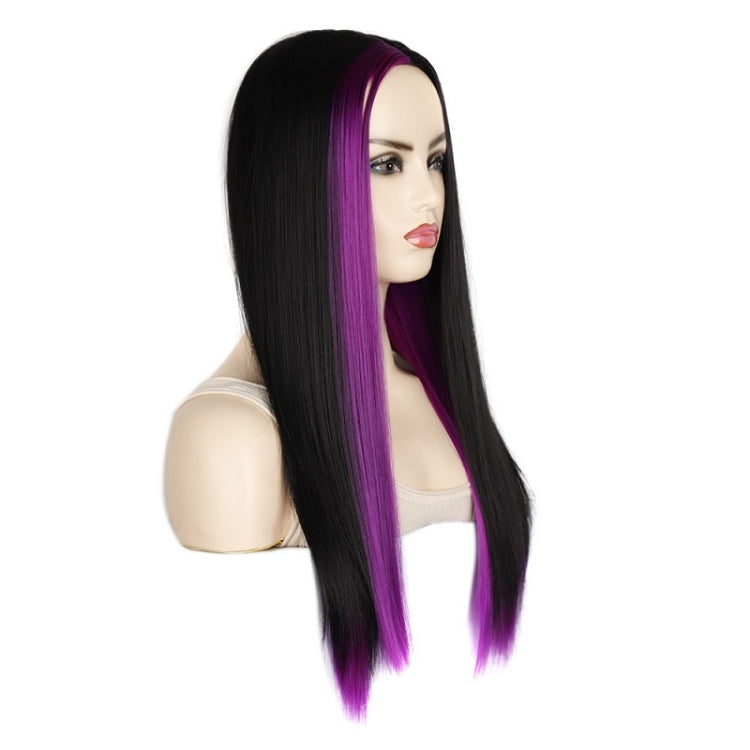 Fashion Medium Haircut Side Bangs Highlight Color Long Straight Wig(Black Rose Red) - free shipping - PMC TechLife - Order now!