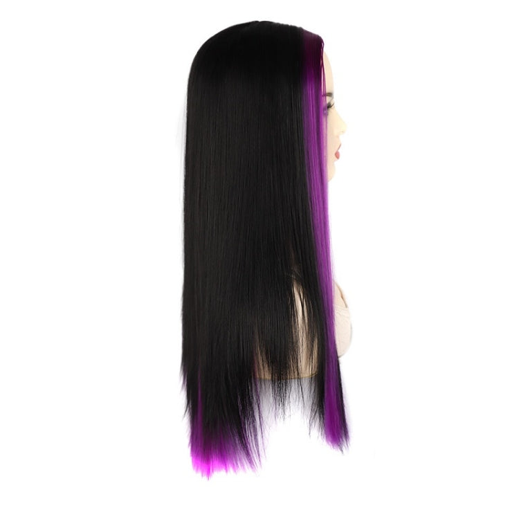 Fashion Medium Haircut Side Bangs Highlight Color Long Straight Wig(Black Rose Red) - free shipping - PMC TechLife - Order now!