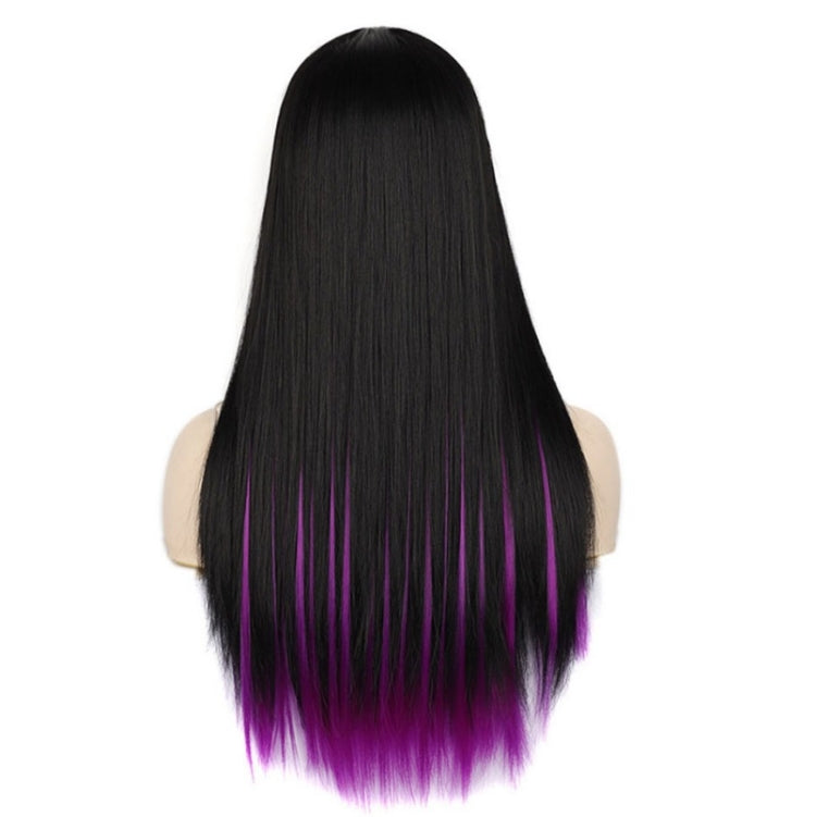 Fashion Medium Haircut Side Bangs Highlight Color Long Straight Wig(Black Rose Red) - free shipping - PMC TechLife - Order now!