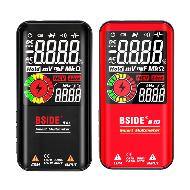 BSIDE Digital Multimeter 9999 Counts LCD Color Display DC AC Voltage Capacitance Diode Meter, Specification: S10 Dry Battery Version (Red) - Digital Multimeter by BSIDE | Online Shopping South Africa | PMC Jewellery | Buy Now Pay Later Mobicred