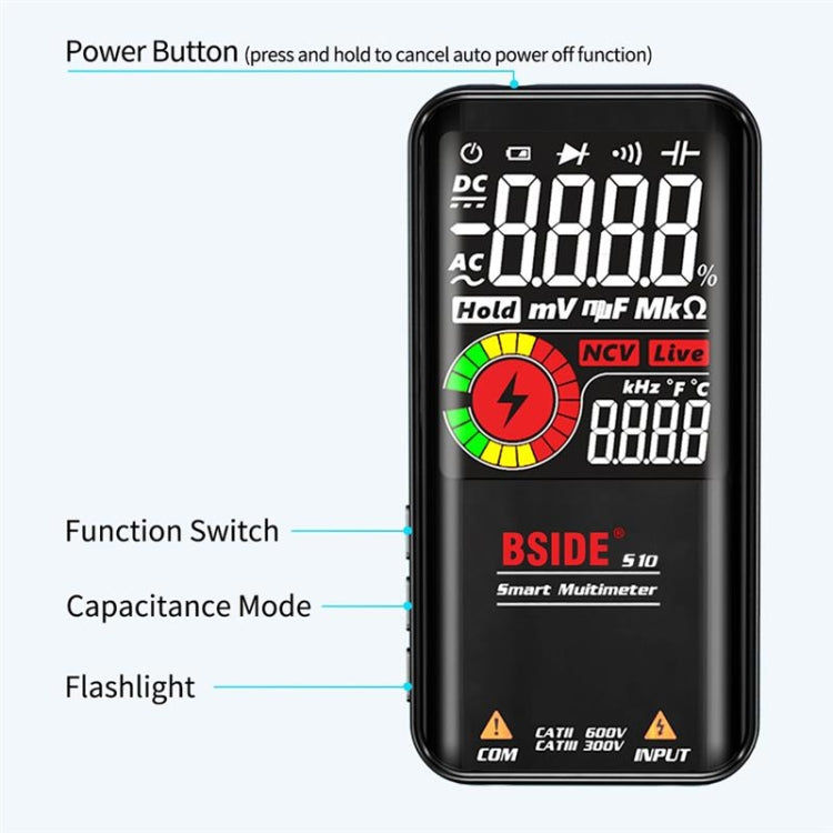 BSIDE Digital Multimeter 9999 Counts LCD Color Display DC AC Voltage Capacitance Diode Meter, Specification: S10 Dry Battery Version (Red) - Digital Multimeter by BSIDE | Online Shopping South Africa | PMC Jewellery | Buy Now Pay Later Mobicred