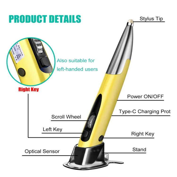 PR-A18 2.4G Charge Mouse Pen Handwritten Glow Wireless Mouse Pen(Yellow) - Wireless Mice by PMC Jewellery | Online Shopping South Africa | PMC Jewellery | Buy Now Pay Later Mobicred