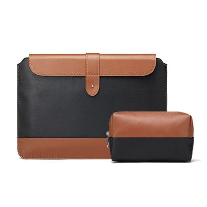 Horizontal Microfiber Color Matching Notebook Liner Bag, Style: Liner Bag+Power Bag(Black + Brown), Applicable Model: 13  -14 Inch - 13.3 inch by PMC Jewellery | Online Shopping South Africa | PMC Jewellery | Buy Now Pay Later Mobicred