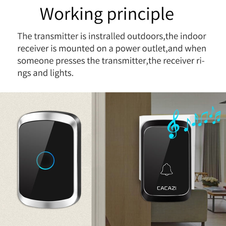 CACAZI A50 1 For 1 Wireless Music Doorbell without Battery, Plug:UK Plug(Black) - Wireless Doorbell by CACAZI | Online Shopping South Africa | PMC Jewellery
