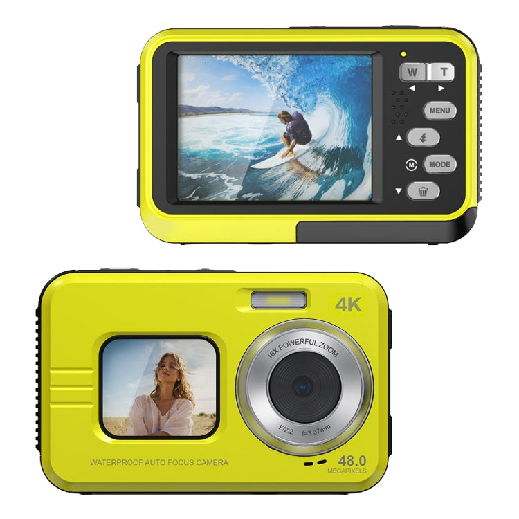 WDC901 3.5m Waterproof 48MP HD Dual Screen Outdoor Sports Digital Camera EU Plug(Yellow) - Children Cameras by PMC Jewellery | Online Shopping South Africa | PMC Jewellery | Buy Now Pay Later Mobicred