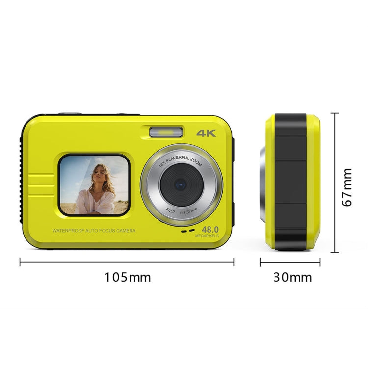 WDC901 3.5m Waterproof 48MP HD Dual Screen Outdoor Sports Digital Camera EU Plug(Yellow) - Children Cameras by PMC TechLife | Online Shopping South Africa | PMC TechLife | Buy Now Pay Later Mobicred