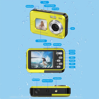 WDC901 3.5m Waterproof 48MP HD Dual Screen Outdoor Sports Digital Camera AU Plug(Yellow) - Children Cameras by PMC Jewellery | Online Shopping South Africa | PMC Jewellery | Buy Now Pay Later Mobicred