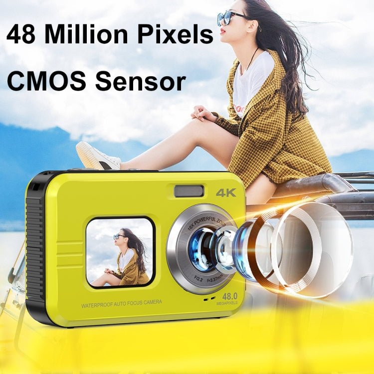 WDC901 3.5m Waterproof 48MP HD Dual Screen Outdoor Sports Digital Camera EU Plug(Yellow) - Children Cameras by PMC Jewellery | Online Shopping South Africa | PMC Jewellery | Buy Now Pay Later Mobicred