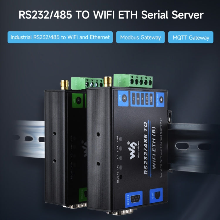 Waveshare Industrial Grade Serial Server RS232/485 to WiFi / Ethernet RJ45 Network Port - free shipping - PMC TechLife - Order now!