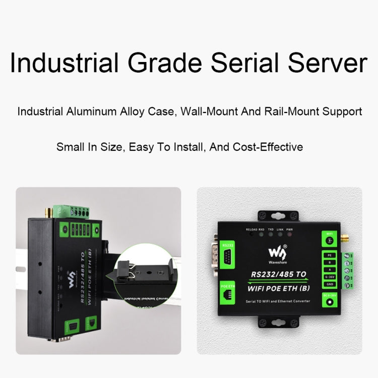 Waveshare Industrial Grade Serial Server RS232/485 to WiFi / Ethernet RJ45 Network Port - Other Accessories by Waveshare | Online Shopping South Africa | PMC Jewellery | Buy Now Pay Later Mobicred