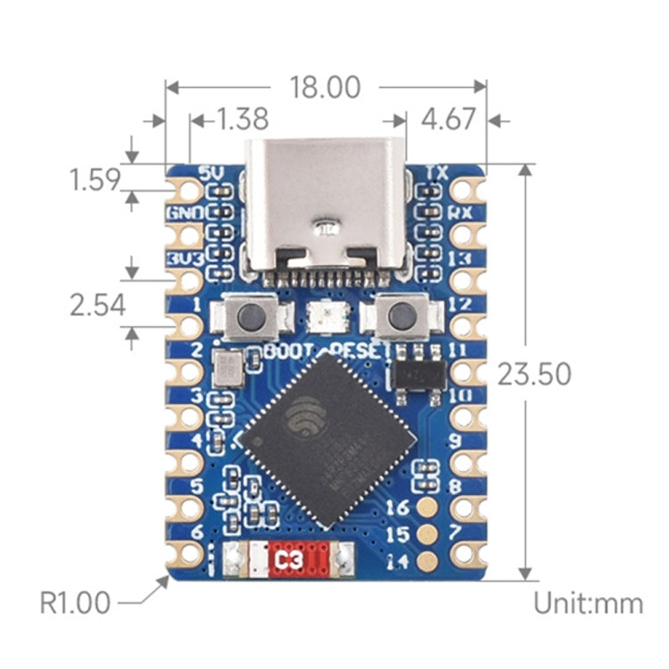 Waveshare ESP32-S3 Mini Development Board, Based On ESP32-S3FH4R2 Dual-Core Processor with Header - Boards & Shields by Waveshare | Online Shopping South Africa | PMC Jewellery | Buy Now Pay Later Mobicred