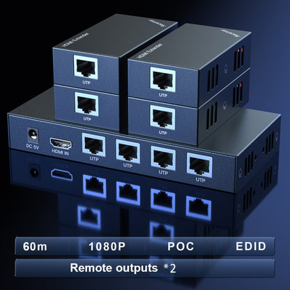 60m 1x4 HDMI Splitter POC Distribution Extender Supports 1080P@60Hz, Plug: EU Plug - Splitter by PWAY | Online Shopping South Africa | PMC Jewellery