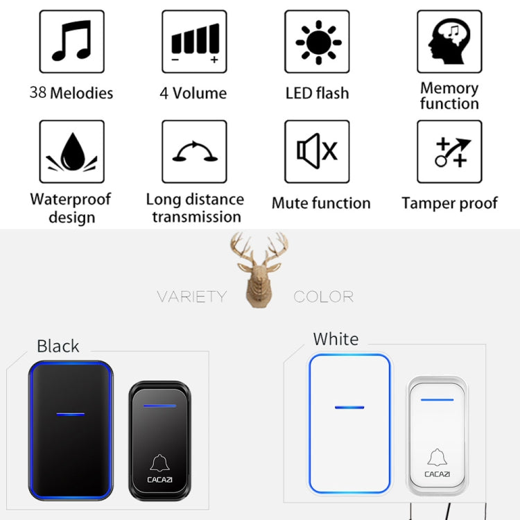 CACAZI Home Smart Digital Wireless Doorbell Remote Electronic Doorbell Elderly Pager, Style: AU Plug(White) - Wireless Doorbell by CACAZI | Online Shopping South Africa | PMC Jewellery