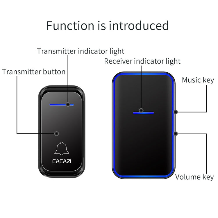 CACAZI Home Smart Digital Wireless Doorbell Remote Electronic Doorbell Elderly Pager, Style: US Plug(Black) - Wireless Doorbell by CACAZI | Online Shopping South Africa | PMC TechLife | Buy Now Pay Later Mobicred