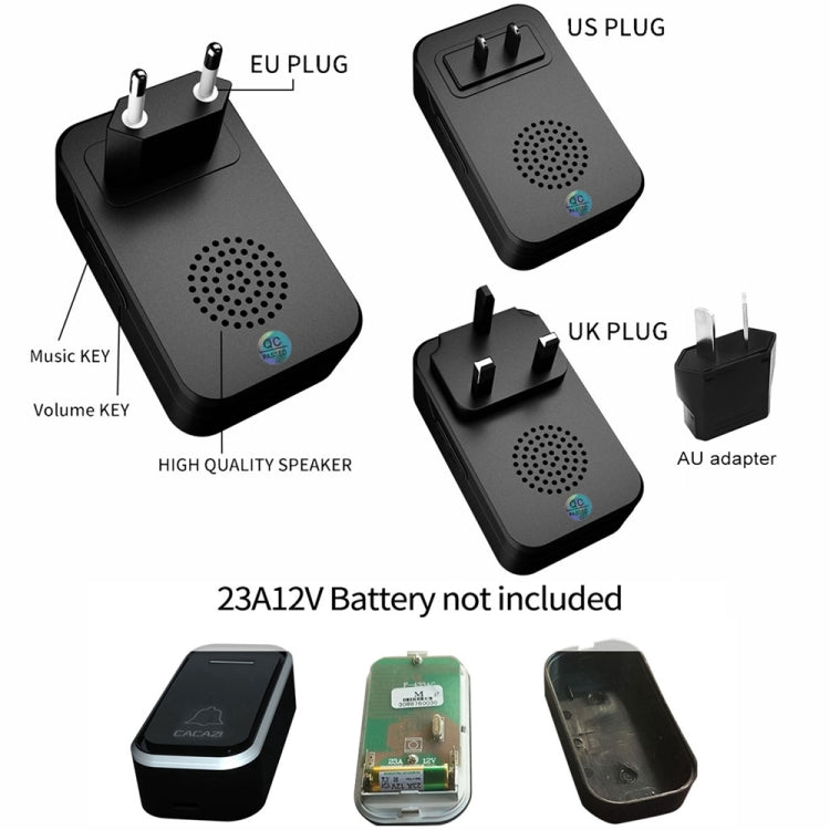 CACAZI Home Smart Digital Wireless Doorbell Remote Electronic Doorbell Elderly Pager, Style: US Plug(Black) - Wireless Doorbell by CACAZI | Online Shopping South Africa | PMC TechLife | Buy Now Pay Later Mobicred