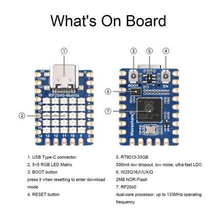 Waveshare 24594 5×5 RGB LED Matrix RP2040 Dual Core Processor Development Board - Modules Expansions Accessories by Waveshare | Online Shopping South Africa | PMC Jewellery | Buy Now Pay Later Mobicred