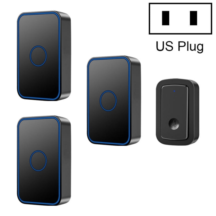 CACAZI  A19 1 For 3  Wireless Music Doorbell without Battery, US Plug(Black) - Wireless Doorbell by CACAZI | Online Shopping South Africa | PMC TechLife | Buy Now Pay Later Mobicred