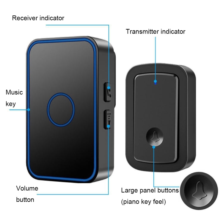 CACAZI  A19 1 For 3  Wireless Music Doorbell without Battery, US Plug(Black) - Wireless Doorbell by CACAZI | Online Shopping South Africa | PMC Jewellery