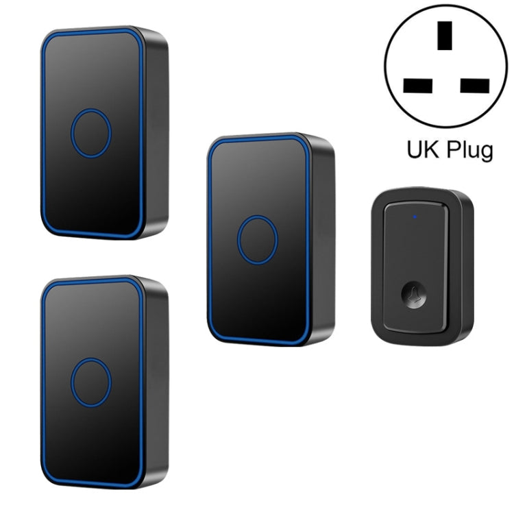 CACAZI  A19 1 For 3 Wireless Music Doorbell without Battery, UK Plug(Black) - Wireless Doorbell by CACAZI | Online Shopping South Africa | PMC Jewellery