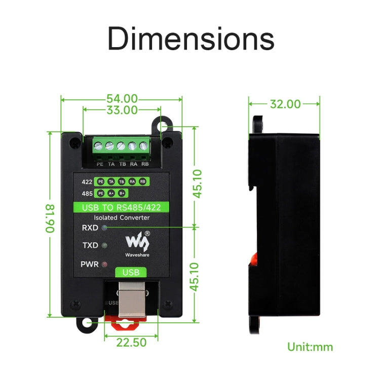 Waveshare 23949 USB To RS485/422 Isolated Converter, FT232RL And SP485EEN - Modules Expansions Accessories by Waveshare | Online Shopping South Africa | PMC Jewellery | Buy Now Pay Later Mobicred