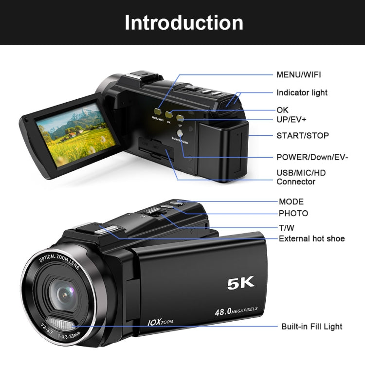 HDV265K 5K 30FPS 3.0-Inch HD Digital 3X Optical Zoom Outdoor Sports DV Camera US Plug(Black) - Video Cameras by PMC TechLife | Online Shopping South Africa | PMC TechLife | Buy Now Pay Later Mobicred