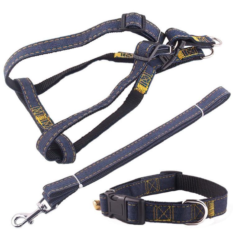BG-Q1025 Leash+Chest Strap+Collar Thickened Strong Denim Pet Dog Leash Set, Size: XL(Black) - Leashes & Chest Strap by PMC TechLife | Online Shopping South Africa | PMC TechLife