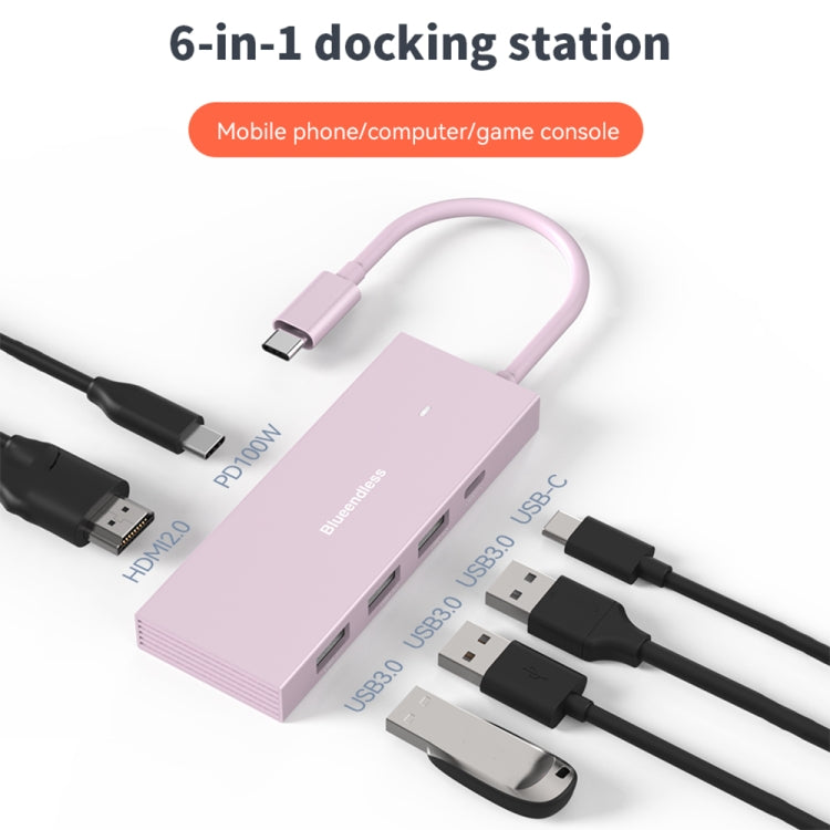 Blueendless 4K60Hz + Data Port Type-C Docking Station USB3.0 Splitter, Spec: 6-in-1 Blue - USB HUB by Blueendless | Online Shopping South Africa | PMC Jewellery | Buy Now Pay Later Mobicred