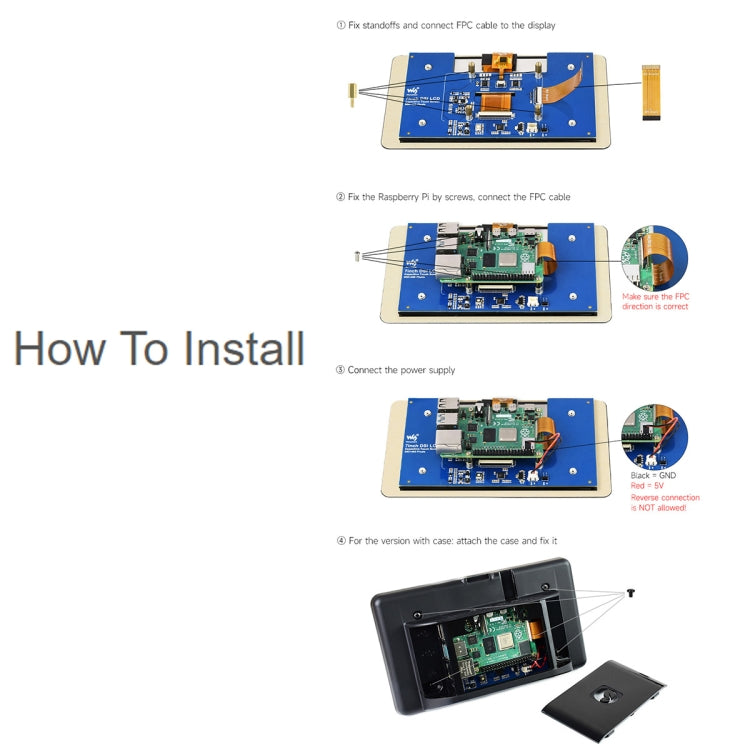 Waveshare 7 inch 800×480 IPS Capacitive Touch Display, DSI Interface, 5-Point Touch with Case - LCD & LED Display Module by Waveshare | Online Shopping South Africa | PMC Jewellery | Buy Now Pay Later Mobicred