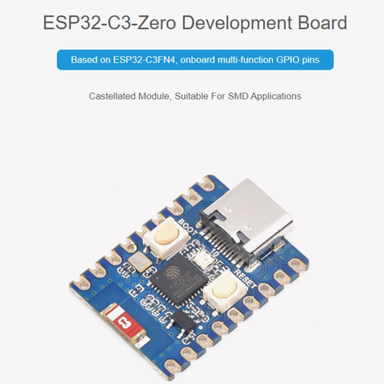 Waveshare 2.4GHz ESP32-C3 Mini Development Board, Based ESP32-C3FN4 Single-core Processor with Header - free shipping - PMC TechLife - Order now!
