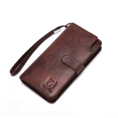 BULL CAPTAIN 028 Long Buckle Retro Cowhide Multi-Function Wallet (Coffee) - Wallets by BULL CAPTAIN | Online Shopping South Africa | PMC Jewellery