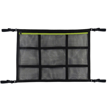 Adjustable Hanging Car Inside Roof Luggage Clothing Storage Net Bag Car Storage Network Pocket, Size: 80x55cm(Double Zipper+Webbing (Black+Green)) - Stowing Tidying by PMC Jewellery | Online Shopping South Africa | PMC Jewellery | Buy Now Pay Later Mobicred