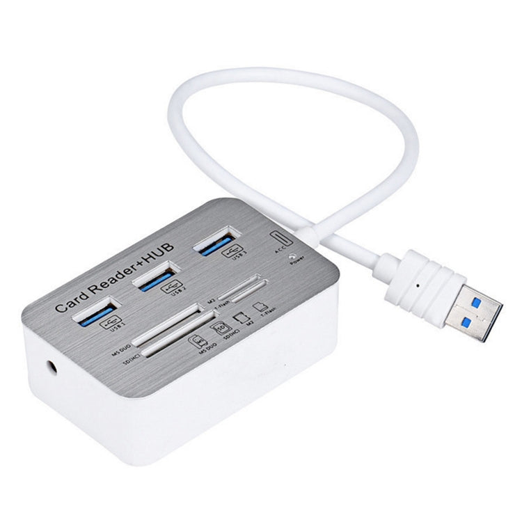 619-3.0 3 Port HUB + 4 Port Card Reader One to Three High Speed USB 3.0 Hub Splitter(White) - USB 3.0 HUB by PMC Jewellery | Online Shopping South Africa | PMC Jewellery | Buy Now Pay Later Mobicred