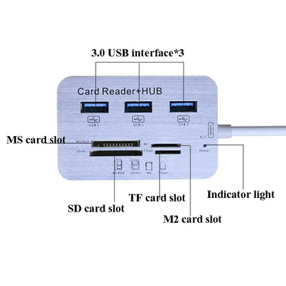 619-3.0 3 Port HUB + 4 Port Card Reader One to Three High Speed USB 3.0 Hub Splitter(White) - USB 3.0 HUB by PMC Jewellery | Online Shopping South Africa | PMC Jewellery | Buy Now Pay Later Mobicred