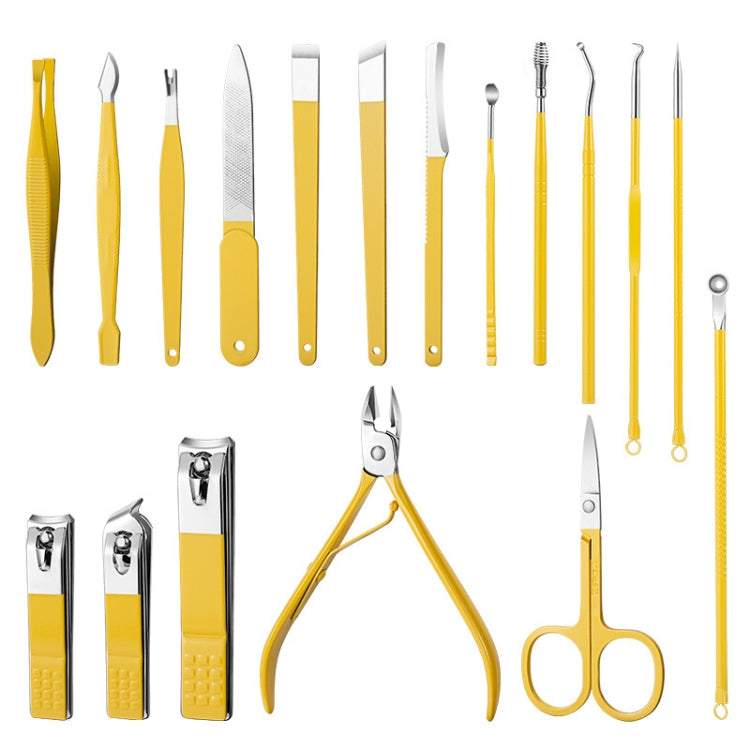18 In 1 Yellow  Nail Clipper Set Manicure Set Stainless Steel Nail Clipper Manicure Tool - free shipping - PMC Jewellery - Order now!