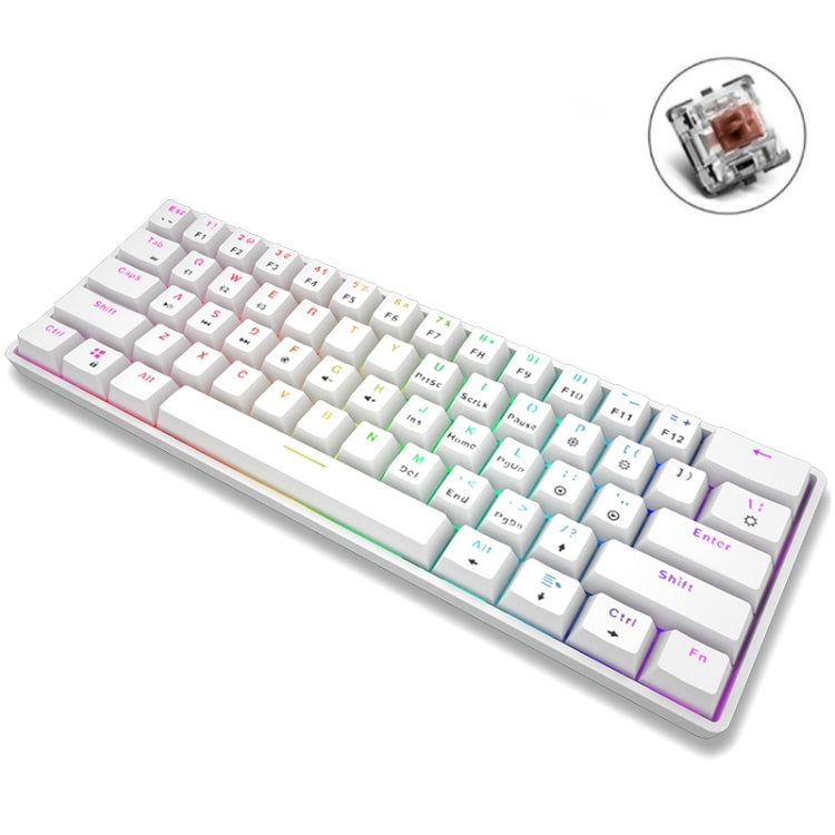 LEAVEN K28 61 Keys Gaming Office Computer RGB Wireless Bluetooth + Wired Dual Mode Mechanical Keyboard, Cabel Length:1.5m, Colour: Tea Axis (White) - free shipping - PMC Jewellery - Order now!