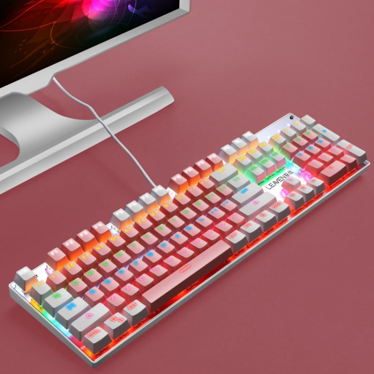 104 Keys Green Shaft RGB Luminous Keyboard Computer Game USB Wired Metal Mechanical Keyboard, Cabel Length:1.5m, Style: Double Imposition Version (White Pink) - Wired Keyboard by PMC Jewellery | Online Shopping South Africa | PMC Jewellery | Buy Now Pay Later Mobicred