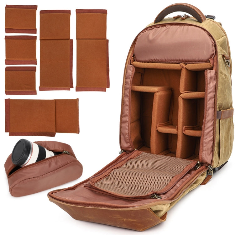 K805 Waterproof Batik Canvas Camera Backpack Outdoor Liner Shoulder Photography Bag(Khaki) - Backpack by PMC TechLife | Online Shopping South Africa | PMC TechLife | Buy Now Pay Later Mobicred