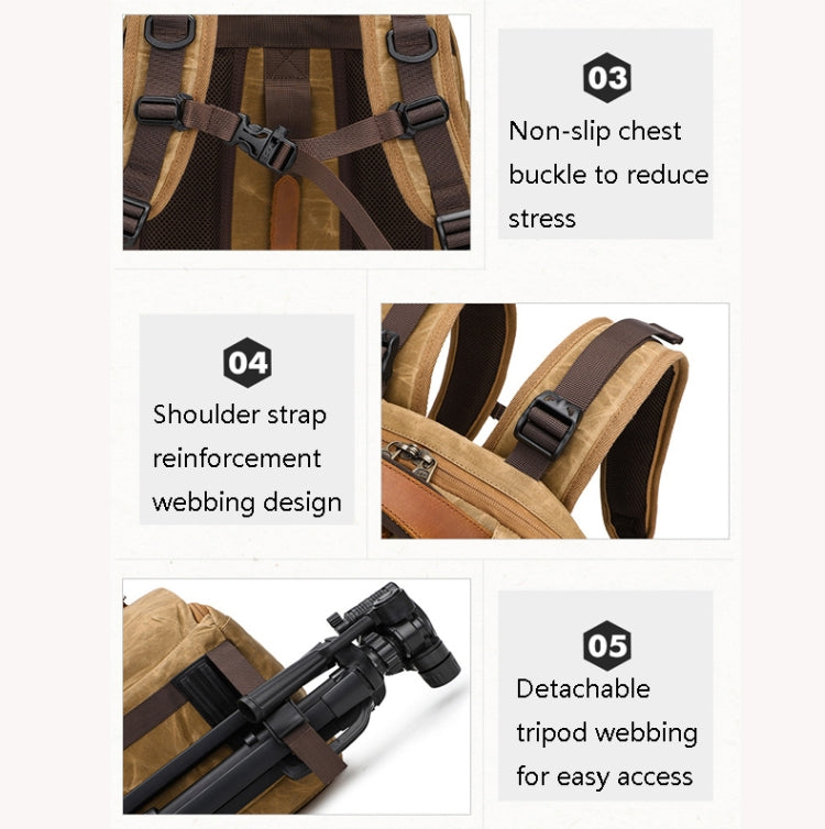 K805 Waterproof Batik Canvas Camera Backpack Outdoor Liner Shoulder Photography Bag(Khaki) - Backpack by PMC TechLife | Online Shopping South Africa | PMC TechLife | Buy Now Pay Later Mobicred