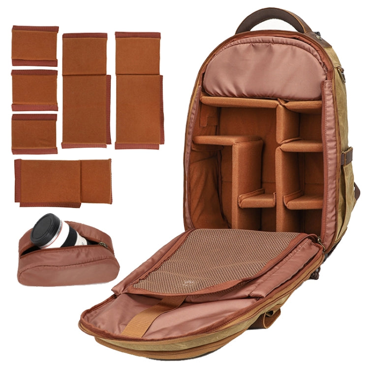K813 Retro SLR Camera Bag Canvas Shoulder Computer Camera Bag(Khaki) - Backpack by PMC TechLife | Online Shopping South Africa | PMC TechLife | Buy Now Pay Later Mobicred