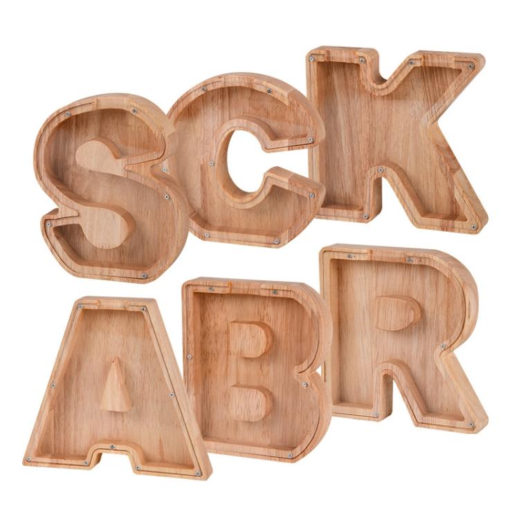 Wooden English Alphabet Piggy Bank Transparent Acrylic Piggy Bank(J) - Piggy Banks by PMC TechLife | Online Shopping South Africa | PMC TechLife | Buy Now Pay Later Mobicred