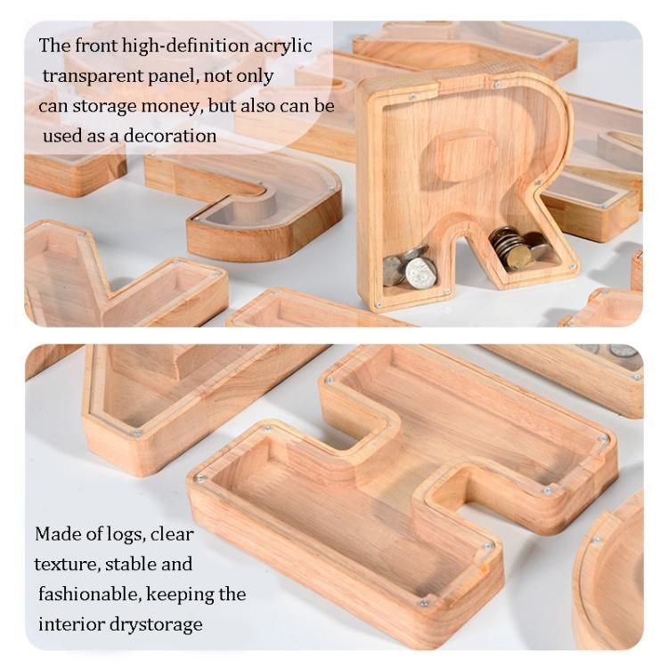 Wooden English Alphabet Piggy Bank Transparent Acrylic Piggy Bank(J) - Piggy Banks by PMC TechLife | Online Shopping South Africa | PMC TechLife | Buy Now Pay Later Mobicred