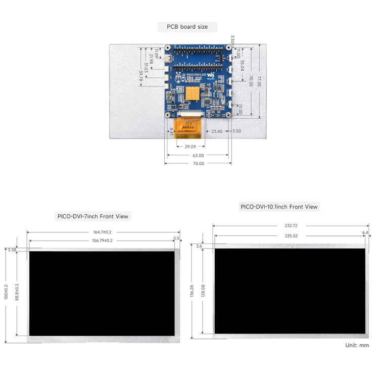 7 Inch Waveshare For Raspberry Pi Pico 1024×600 Pixel IPS Panel DVI Display Module - LCD & LED Display Module by Waveshare | Online Shopping South Africa | PMC Jewellery | Buy Now Pay Later Mobicred