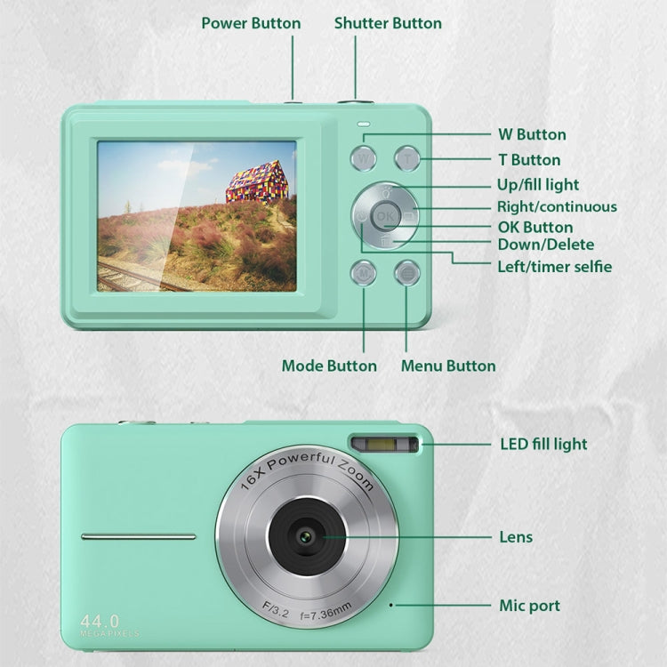 DC403L-AF 2.4-Inch 16X Zoom HD Digital Camera Mini Children Photography Camera EU Plug(Green+32G) - Children Cameras by PMC TechLife | Online Shopping South Africa | PMC TechLife | Buy Now Pay Later Mobicred