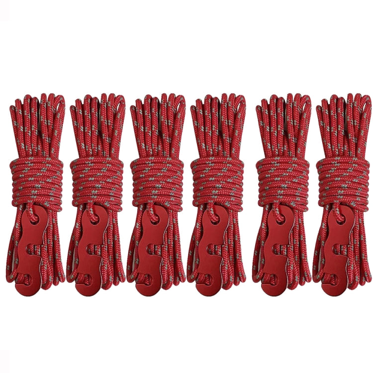 4m x 6 Rolls Outdoor Camping Tent Canopy Wind Rope Luminous Multi-Function Wind Rope Buckle Tent Fixed Rope(S Buckle-Red) - Tents & Accessories by PMC TechLife | Online Shopping South Africa | PMC TechLife | Buy Now Pay Later Mobicred