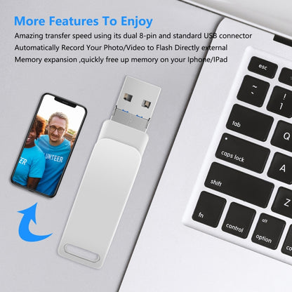 32GB USB 3.0 + 8 Pin + USB-C / Type-C 3 in 1 Phone Computer Metal Rotatable U-Disk(Silver Gray) - U Disk & Card Reader by PMC Jewellery | Online Shopping South Africa | PMC Jewellery | Buy Now Pay Later Mobicred