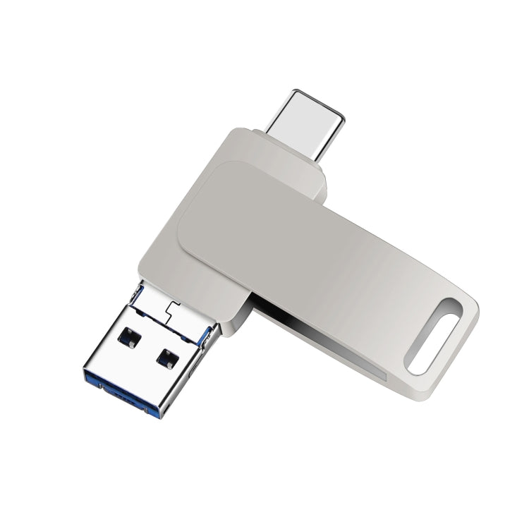 64GB USB 3.0 + 8 Pin + USB-C / Type-C 3 in 1 Phone Computer Metal Rotatable U-Disk(Silver Gray) - U Disk & Card Reader by PMC Jewellery | Online Shopping South Africa | PMC Jewellery | Buy Now Pay Later Mobicred