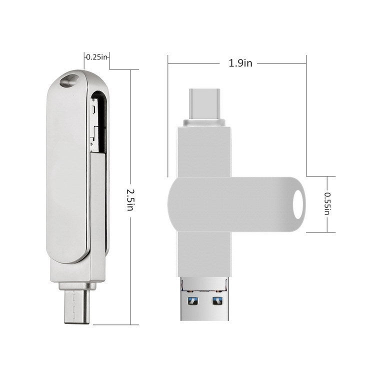 128GB USB 3.0 + 8 Pin + USB-C / Type-C 3 in 1 Phone Computer Rotatable Metal U-Disk - USB Flash Drives by PMC Jewellery | Online Shopping South Africa | PMC Jewellery | Buy Now Pay Later Mobicred