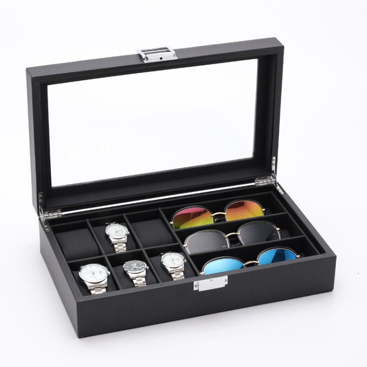 6+3 PU Watch Glasses Case Carbon Fiber PU Skin Watch Box Sunglasses Box(Brown) - free shipping - PMc TechLife - Order now!